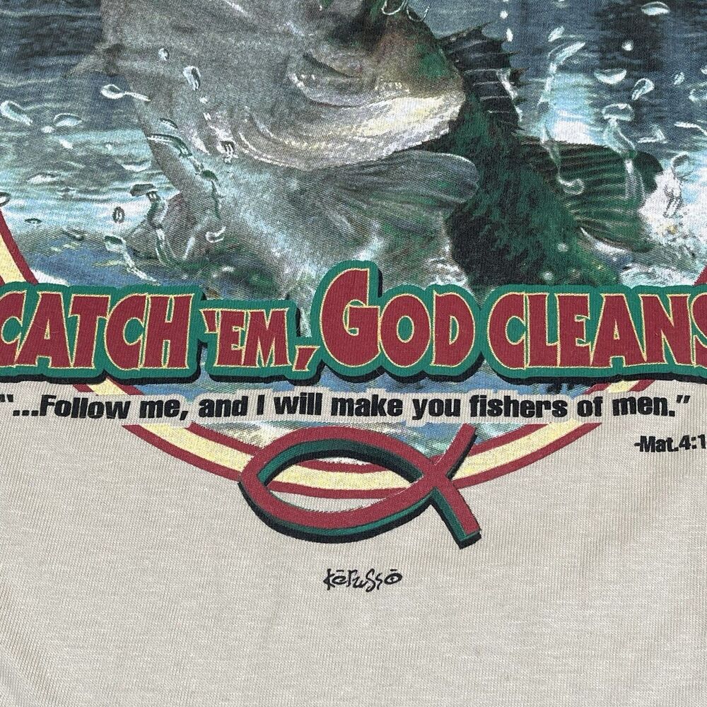 Vintage 2000 Disciple’s Fishing God Jesus Fish Nature Graphic T-shirt Mens XL - Picture 6 of 12